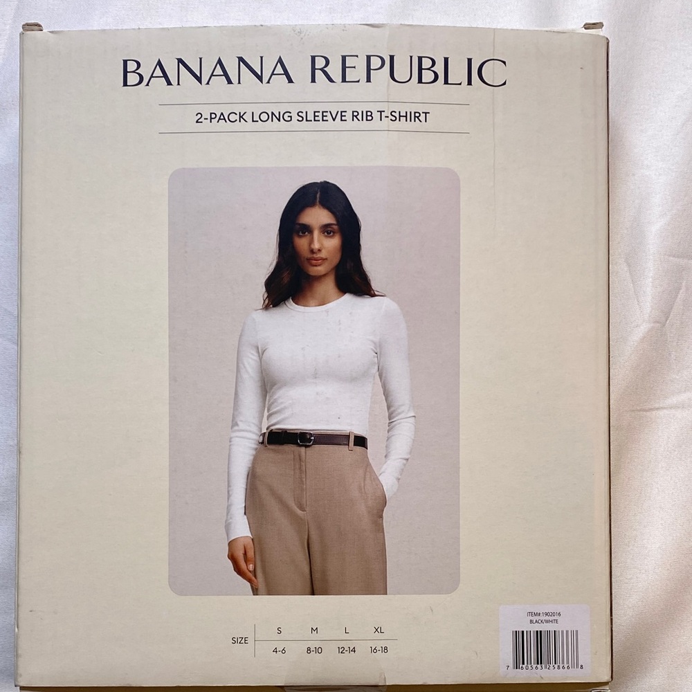 Banana Republic Long Sleeve Rib T-Shirt 2-Pack in Black and White - Picture 5 of 7